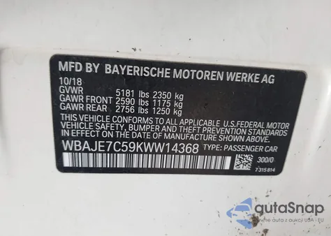 2019 BMW 540I xDrive z USA, uszkodzony, nr VIN WBAJE7C59KWW14368